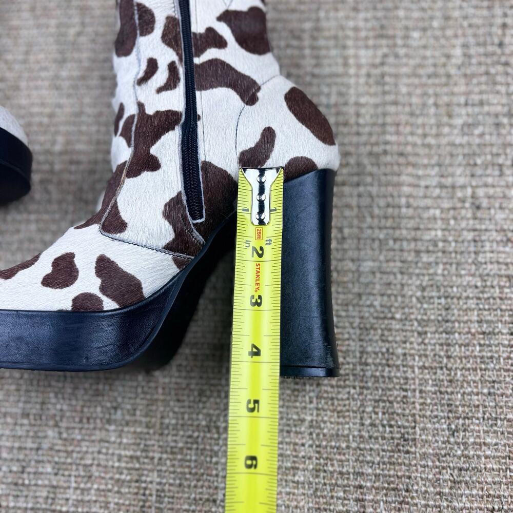 🐄 Calf Hair Cow Print Platform Ankle Boots | Size 8.5 | Brown & White - Picture 7 of 10